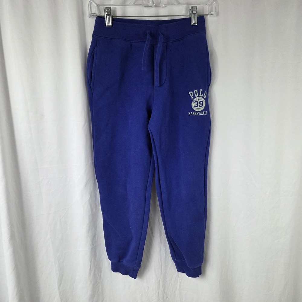 Polo Ralph Lauren Jogger Sweatpants Boys 10-12 Blue Basketball Logo Fleece